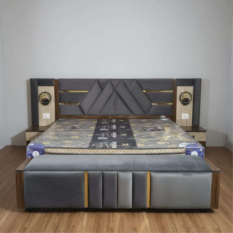 Grey Premium King Size Bed with Designerr Headboard and Storage